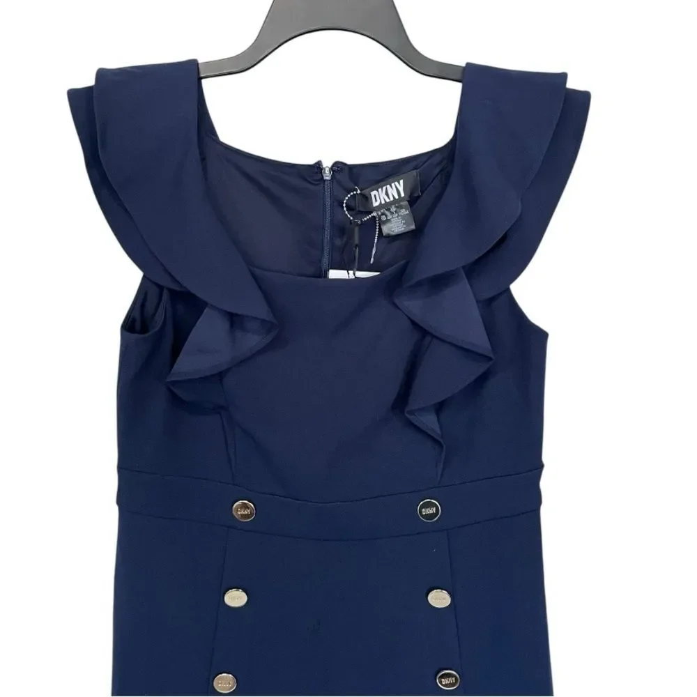 NWT DKNY | Midnight‎ Navy Double Ruffle Sleeve Fit and Flare Dress 10P - Picture 5 of 8